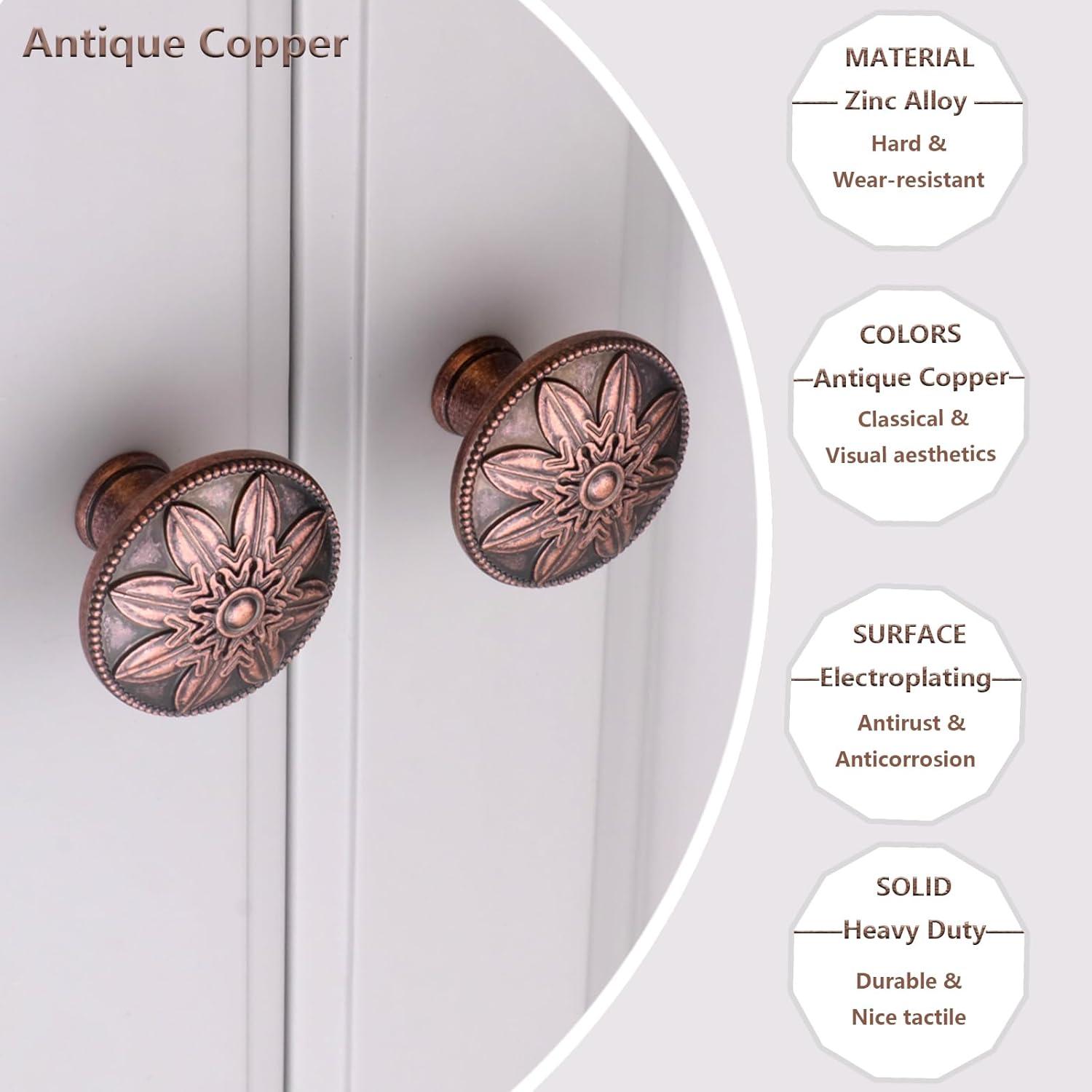 10 Pack Antique Brass Cabinet Knobs Vintage,1.4" Decorative Vintage Cabinet Hardware Handles for Cabinets and Drawers, Brass Kitchen Cabinet knobs Dresser Knobs Drawer Pulls