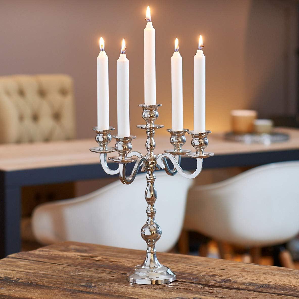 WHW Hamptons Five Arm Silver Candelabra, Taper Candle Holder, Hand Crafted of Silver Aluminum Nickel, 13.75 inches