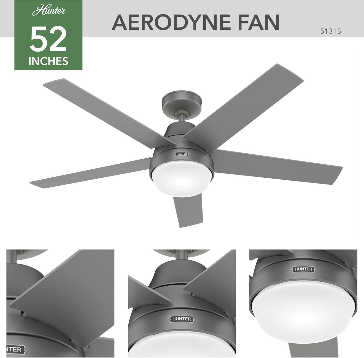 52" Aerodyne 5 - Blade Smart Standard Ceiling Fan with Remote Control and Light Kit Included