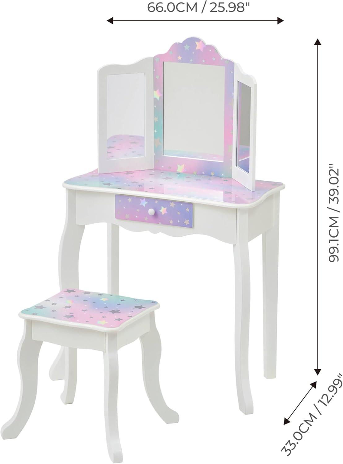 Fantasy Fields Gisele Starry Sky Kids Vanity Table & Stool, White