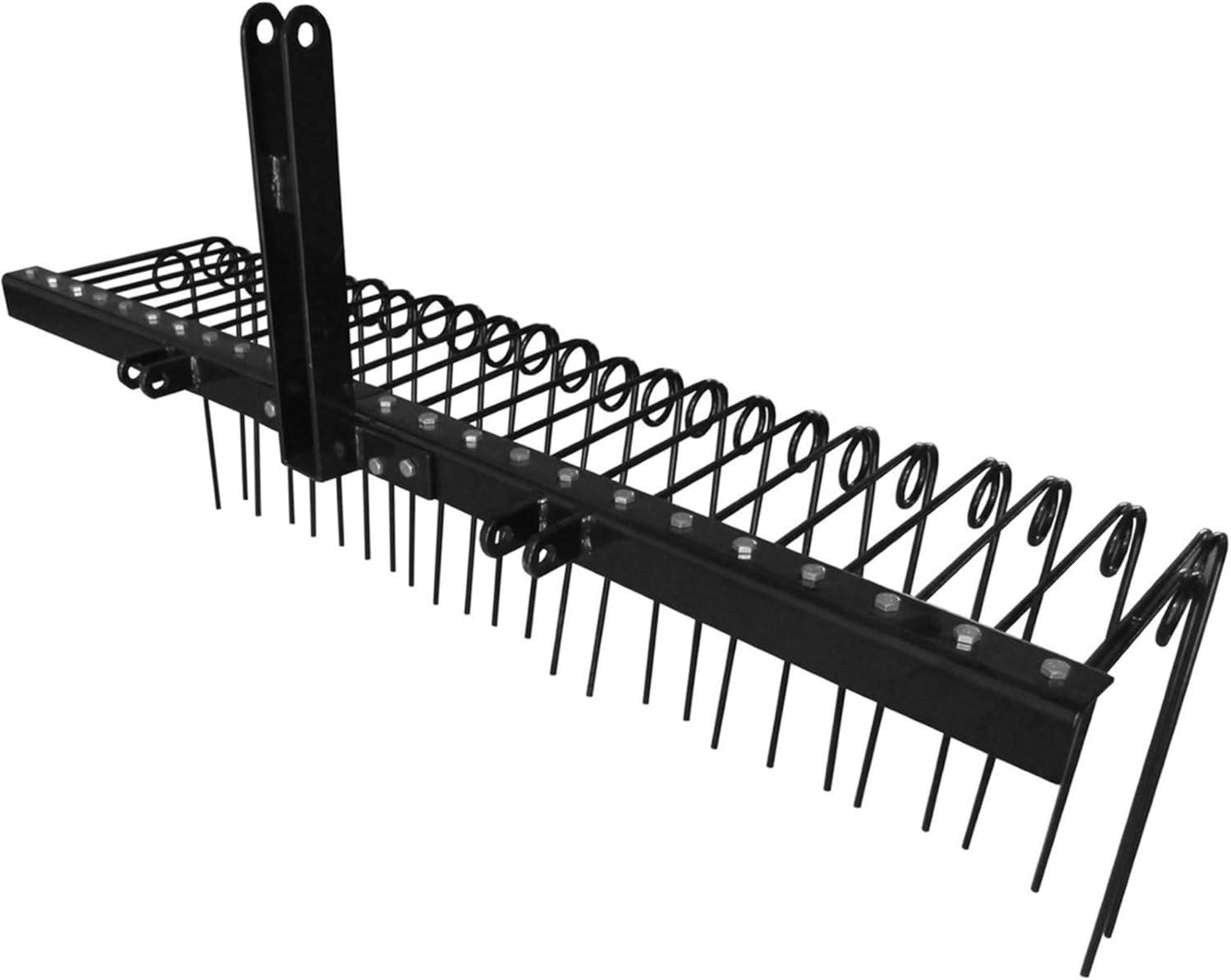 Field Tuff Steel Spring Coil Tine Tow Behind Landscape Rake for Leaves, Pine Needles, Straw, and Grass with 3 Point Hitch Receiver Attachment, Black