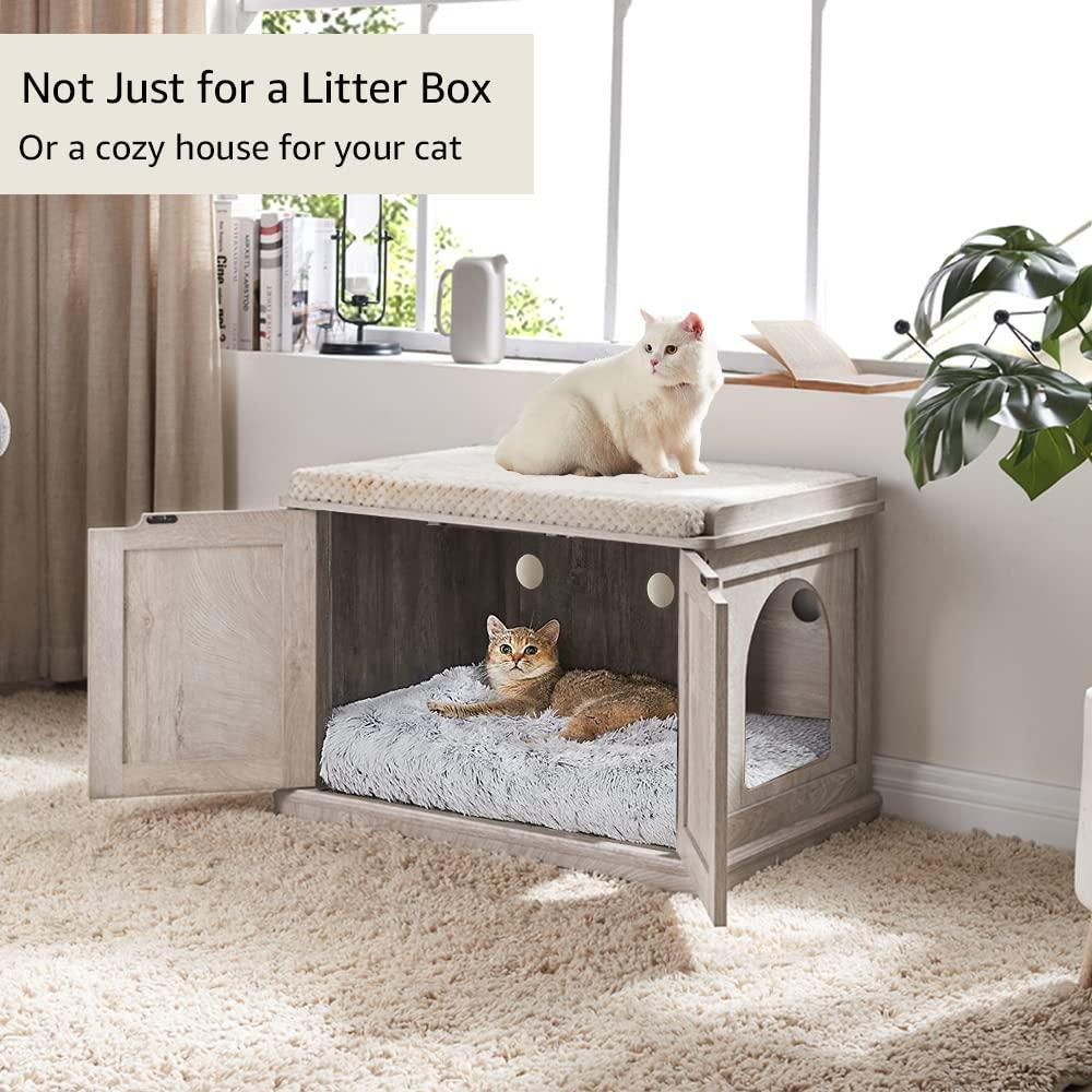 Unipaws Muebles de Caja de Arena para Gatos de Diseñador Banco de Almacenamiento para Baño de Gatos, Gris Envejecido