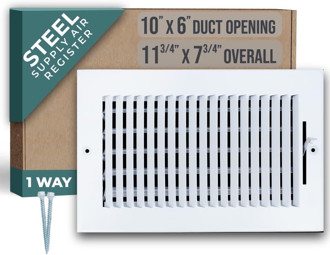 White Steel 10x6 Duct Opening Air Supply Register