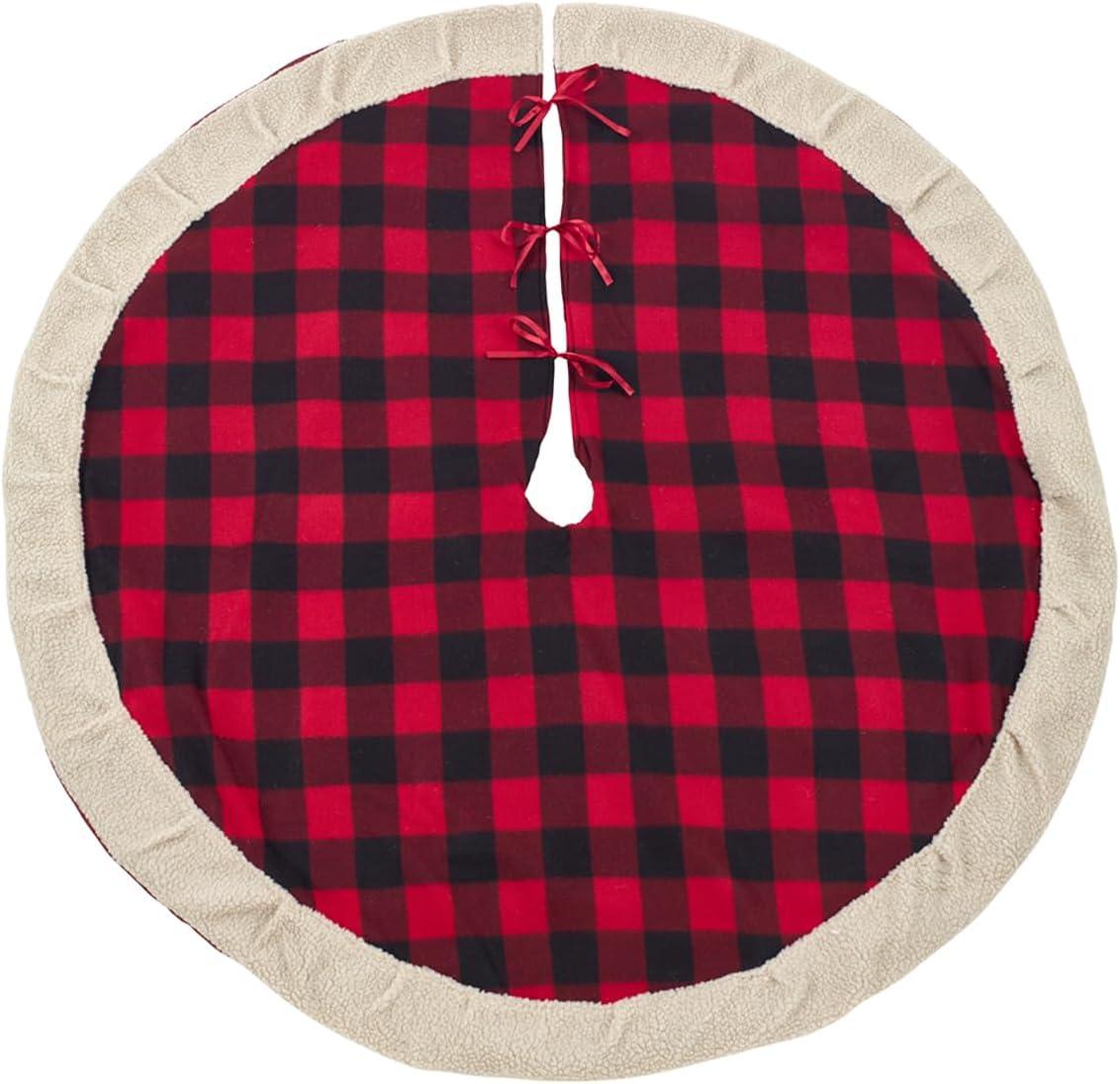 Red Buffalo Plaid Sherpa Border 72" Round Tree Skirt