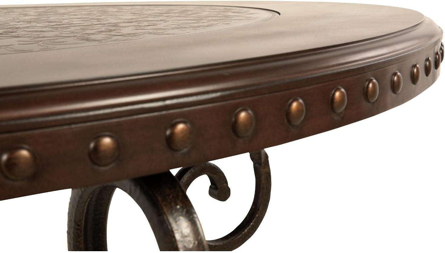 Signature Design by Ashley Rafferty Ornate Round Coffee Tabe with Decorative Metal Detail, Dark Brown