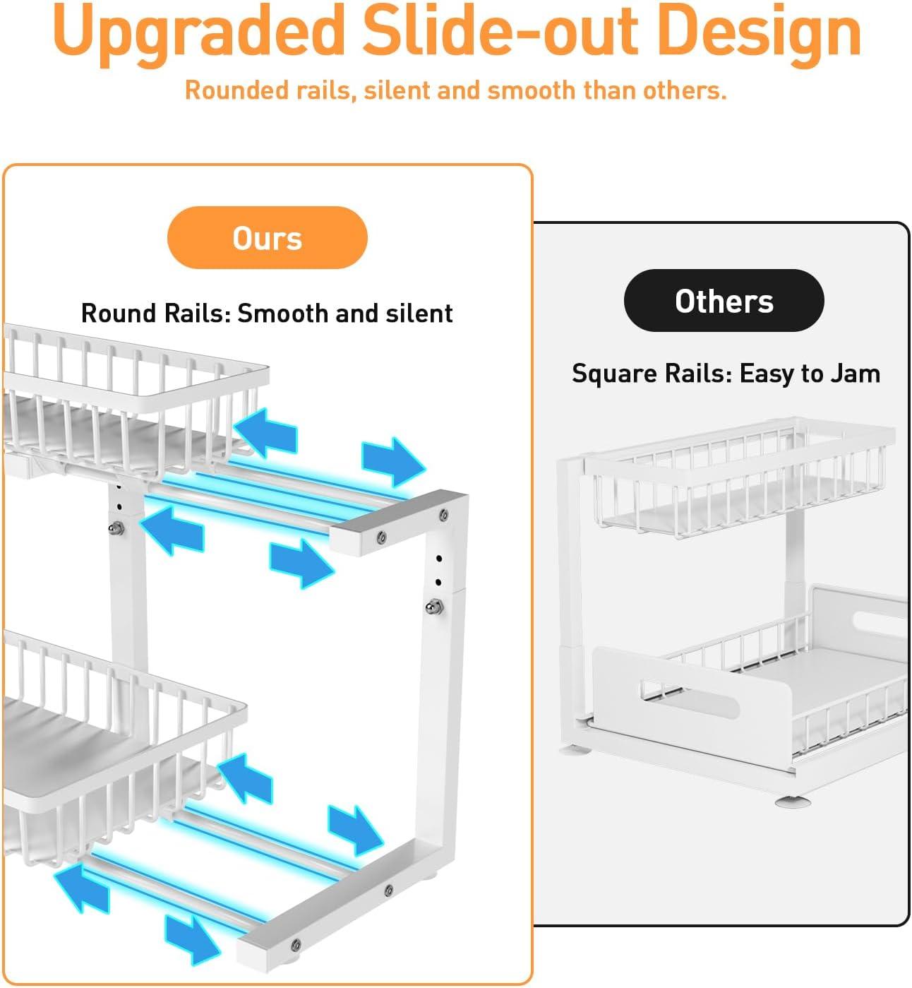 Rebrilliant Under Sink Organizer, 2 Tier Under Sink Organizers And Storage, Metal Slide Out Pull Out Cabinet Organizer ,2 Pack Sliding Drawer Organizer For Kitchen Bathroom Pantry