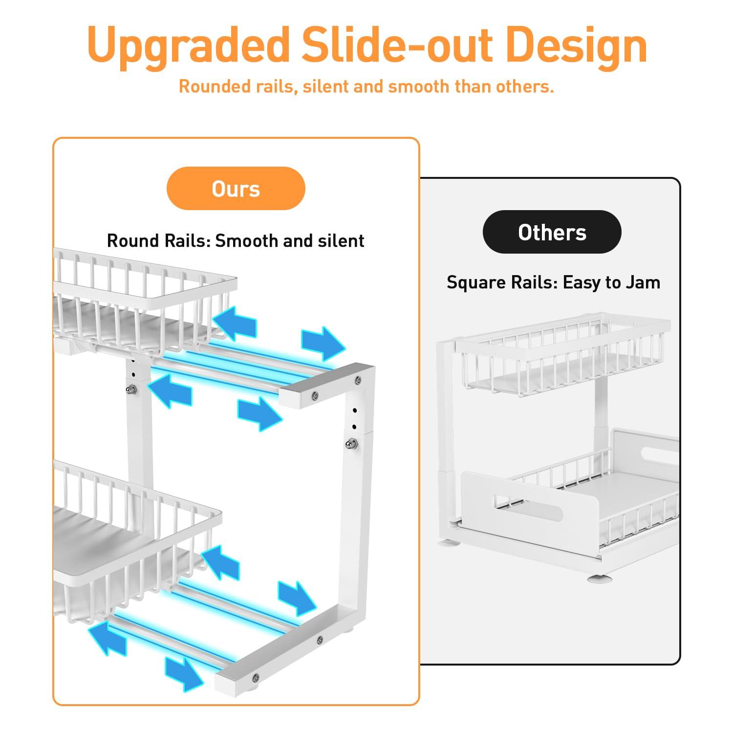 Rebrilliant Under Sink Organizer, 2 Tier Under Sink Organizers And Storage, Metal Slide Out Pull Out Cabinet Organizer ,2 Pack Sliding Drawer Organizer For Kitchen Bathroom Pantry