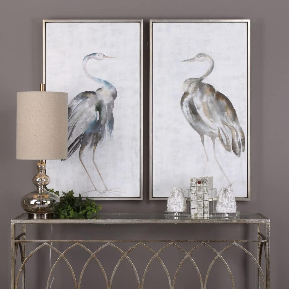 Summer Birds White and Gray Framed Canvas Art Set