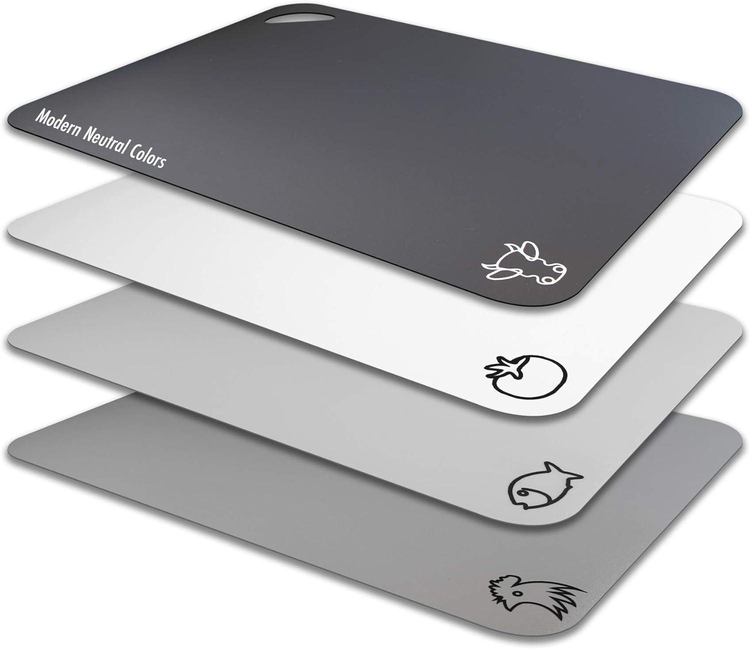Fotouzy Plastic Cutting Board Flexible Mats With Food Icons, Set of 4, BPA-Free, Non-Porous, Upgrade 100% Anti-skid back and Dishwasher Safe, Modern Neutral Colors