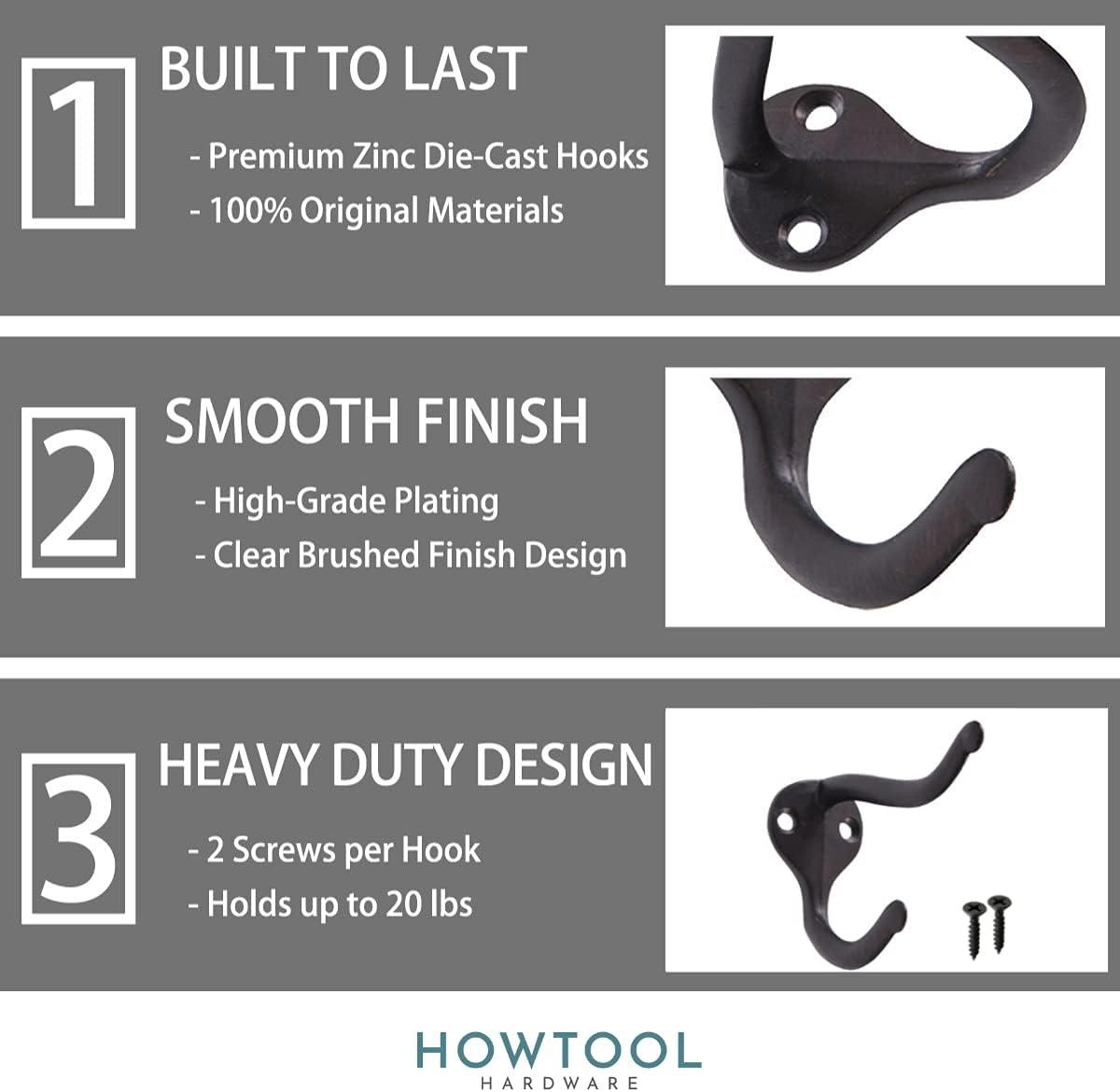 Coat Hooks for Wall Hanging Heavy Duty Wall Mounted Oil Rubbed Bronze Black, 5 Pack