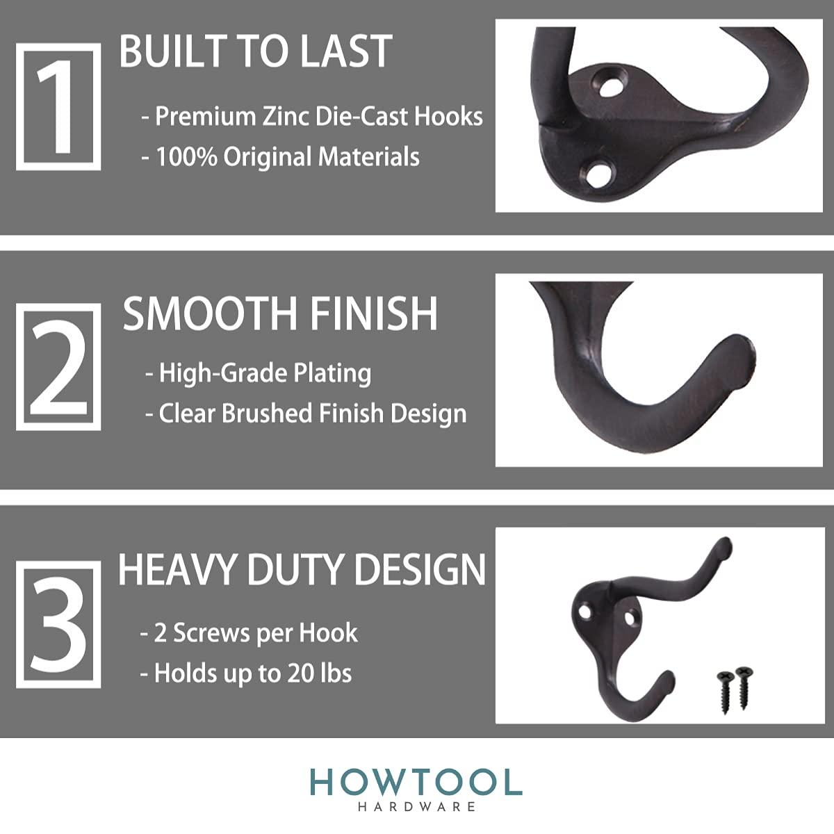 Coat Hooks for Wall Hanging Heavy Duty Wall Mounted Oil Rubbed Bronze Black, 5 Pack