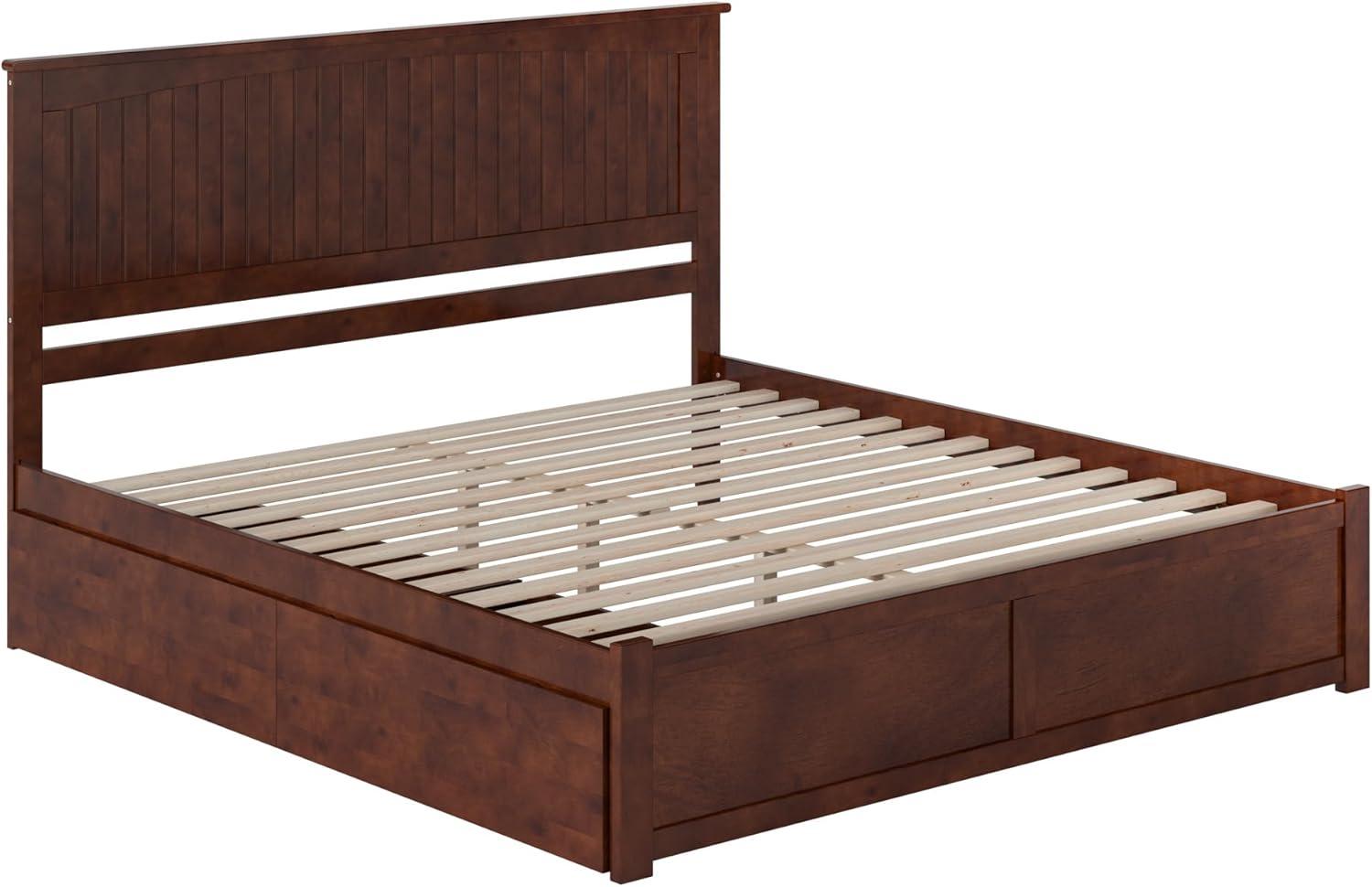 AFI Nantucket King Wood Platform Bed with Footboard and Storage Drawers, Walnut