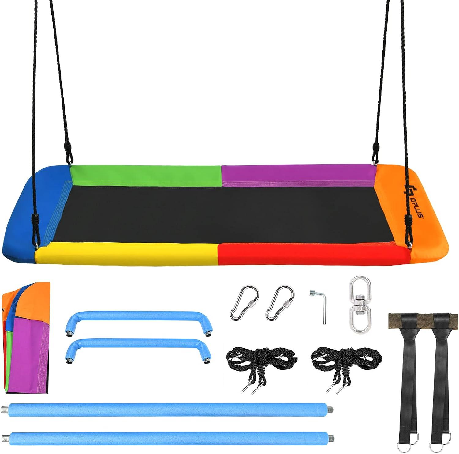 Goplus 700lb Giant 60'' Platform Tree Swing Outdoor w/ 2 Hanging Straps Colorful