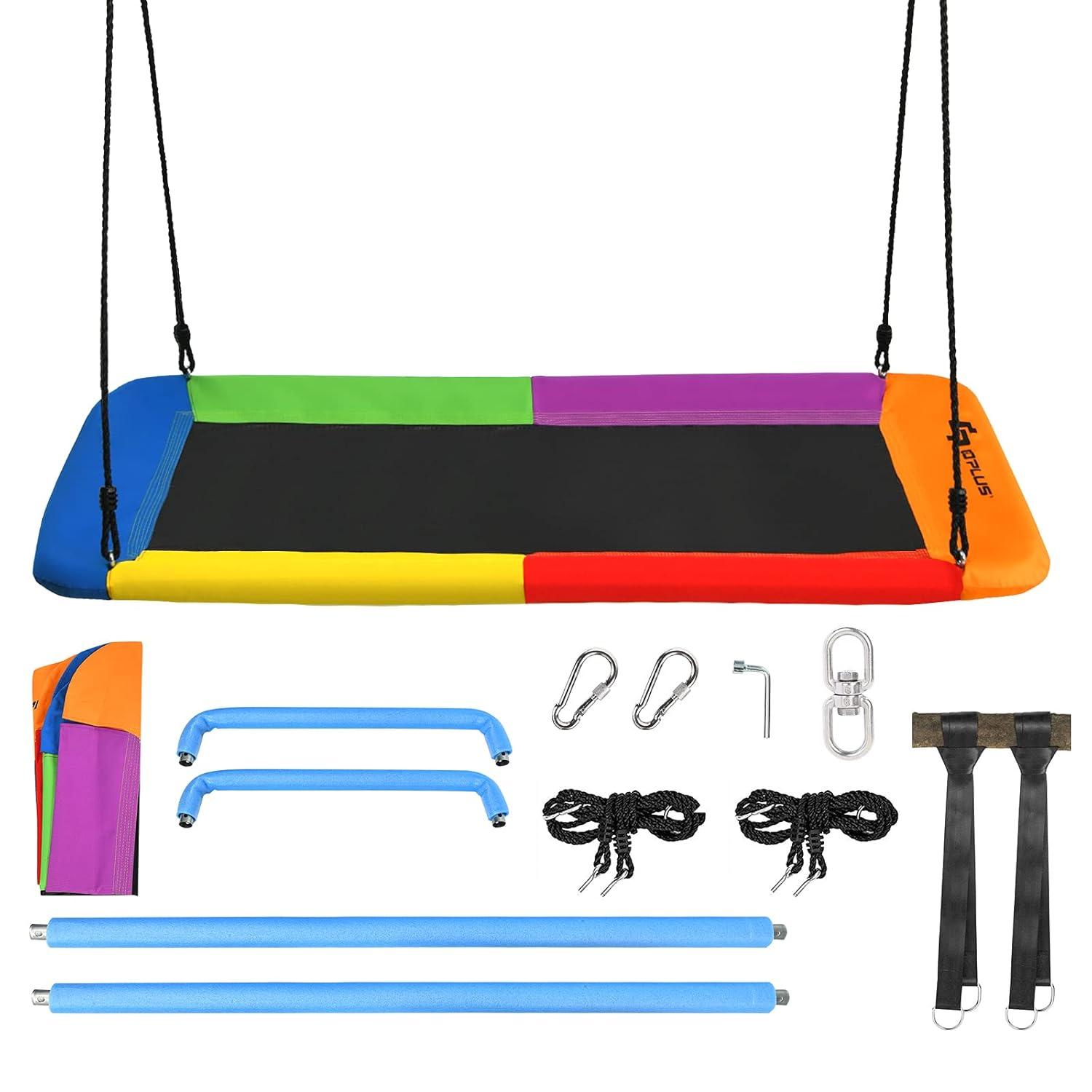 Goplus 700lb Giant 60'' Platform Tree Swing Outdoor w/ 2 Hanging Straps Colorful