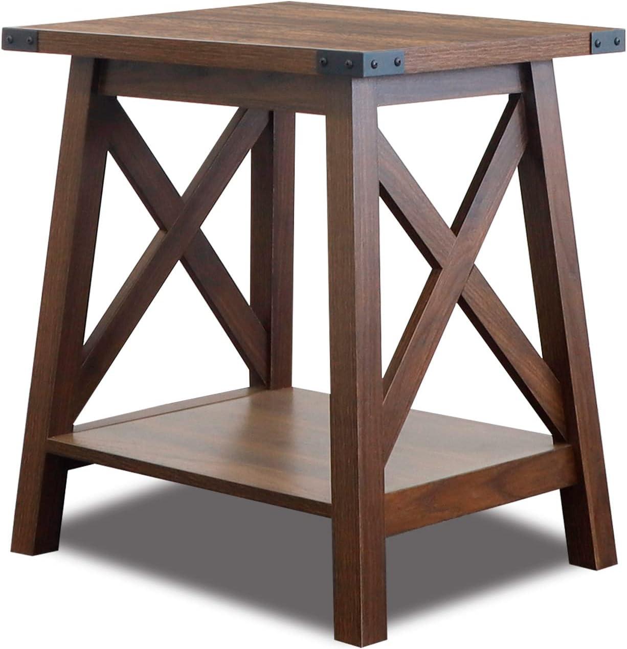 Dark Walnut Farmhouse X-Frame 2-Tier Side Table