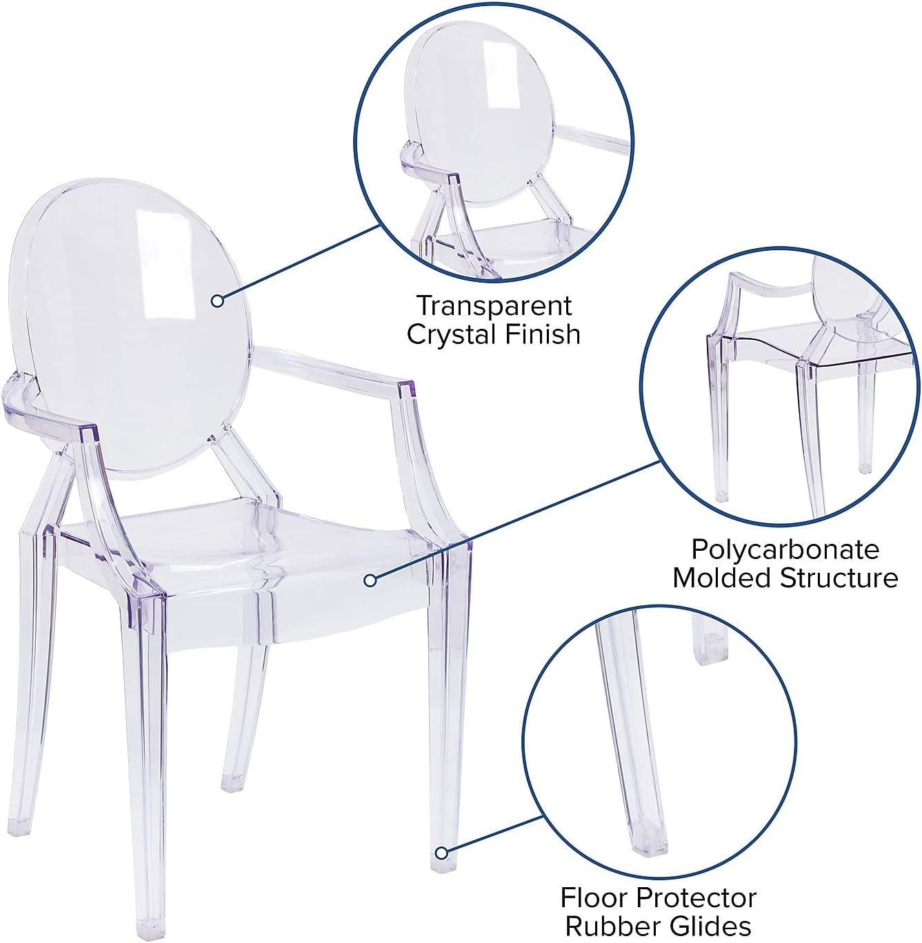 BizChair Oval Back Ghost Chair with Arms in Transparent Crystal