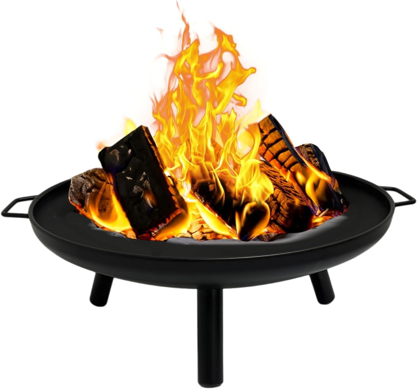 23 Inch Outdoor Fire Pit, Durable Wood Burning Fireplace Bowl with Grill Rack for Patio Garden, Backyard, Porch , Camping, BBQ, Picnic Bonfire