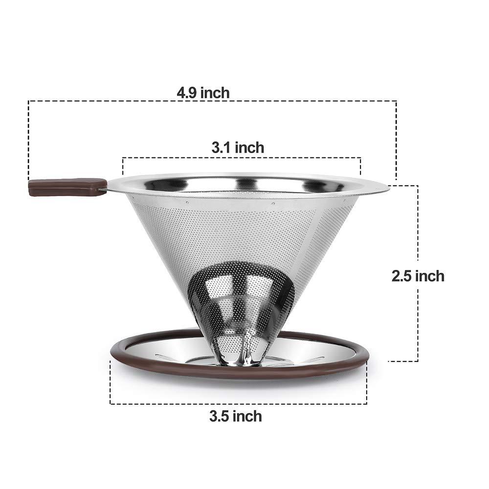 Pour Over Coffee Dripper, Reusable Paperless Coffee Filter,Professional Stainless Steel Drip Cone Brew Coffee Strainer,Upgraded Double Micro Mesh Filter with Cup Stand,1-2 Cup