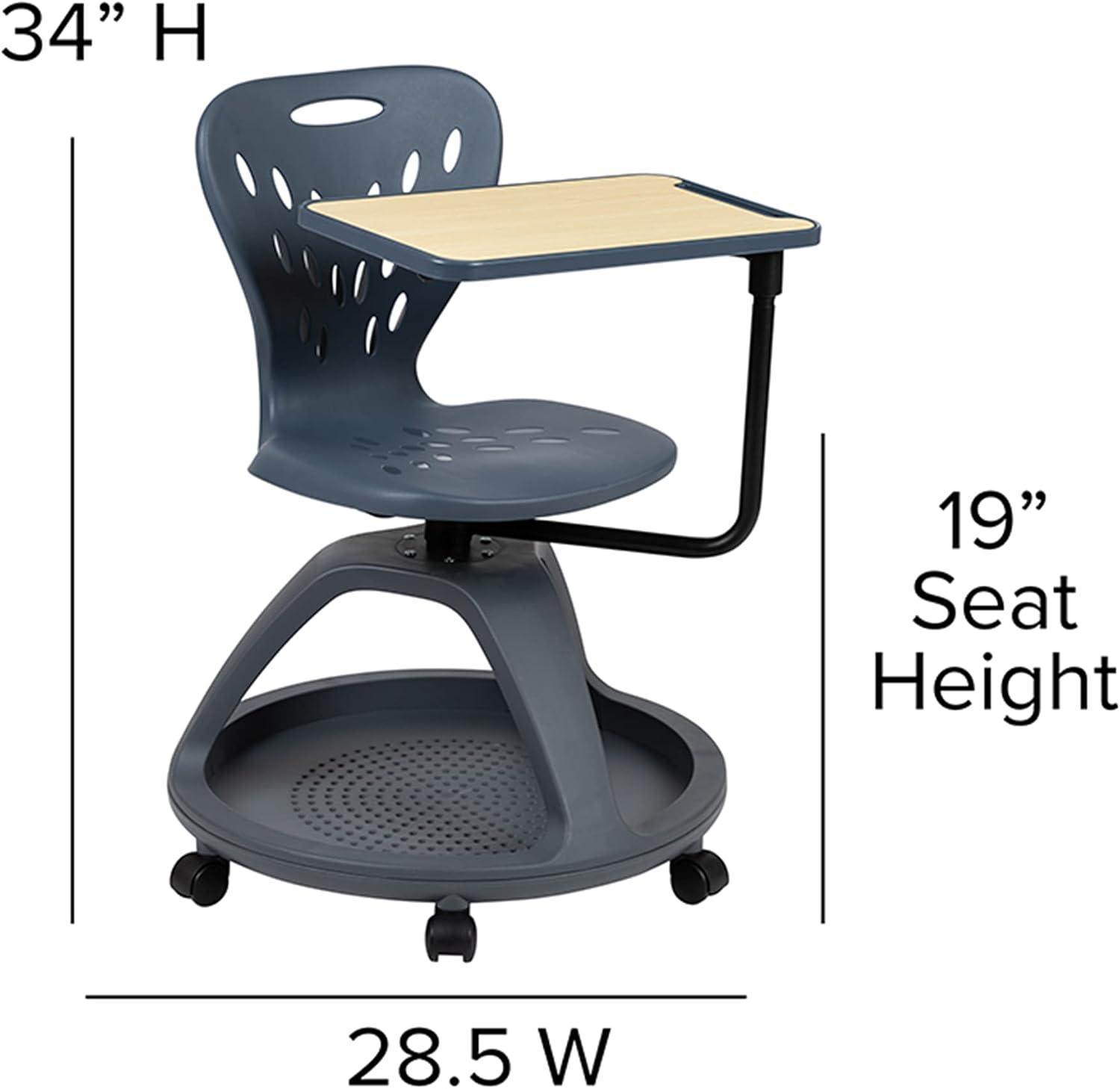 Versatile Gray Mobile Desk Chair with Tablet Arm and Storage