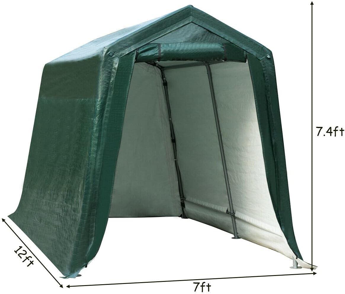 Green 7' x 12' Heavy Duty Outdoor Carport Shelter