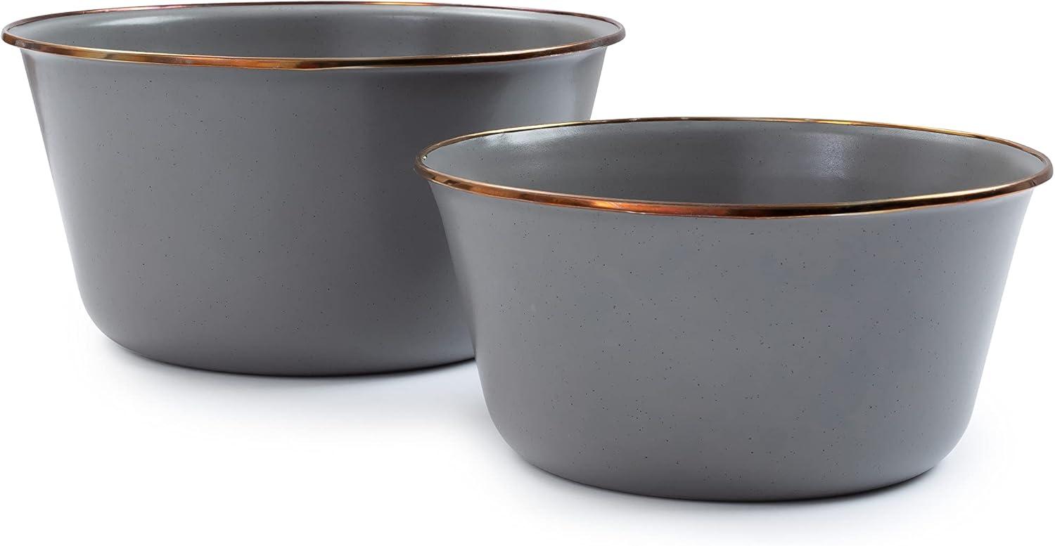 Barebones  Enamel Mixing Bowl Set, Slate Gray