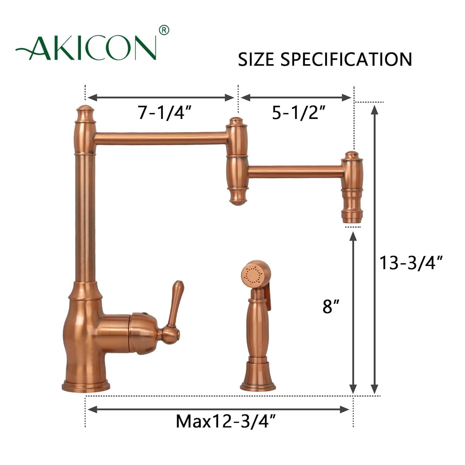 Akicon Copper Single Handle Deck-mount Pot Filler Kitchen Faucet ( Side Sprayer Included )