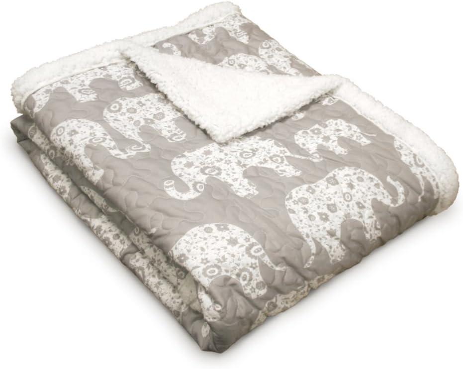 Gray and White Elephant Sherpa Reversible Throw Blanket, 60” x 50”