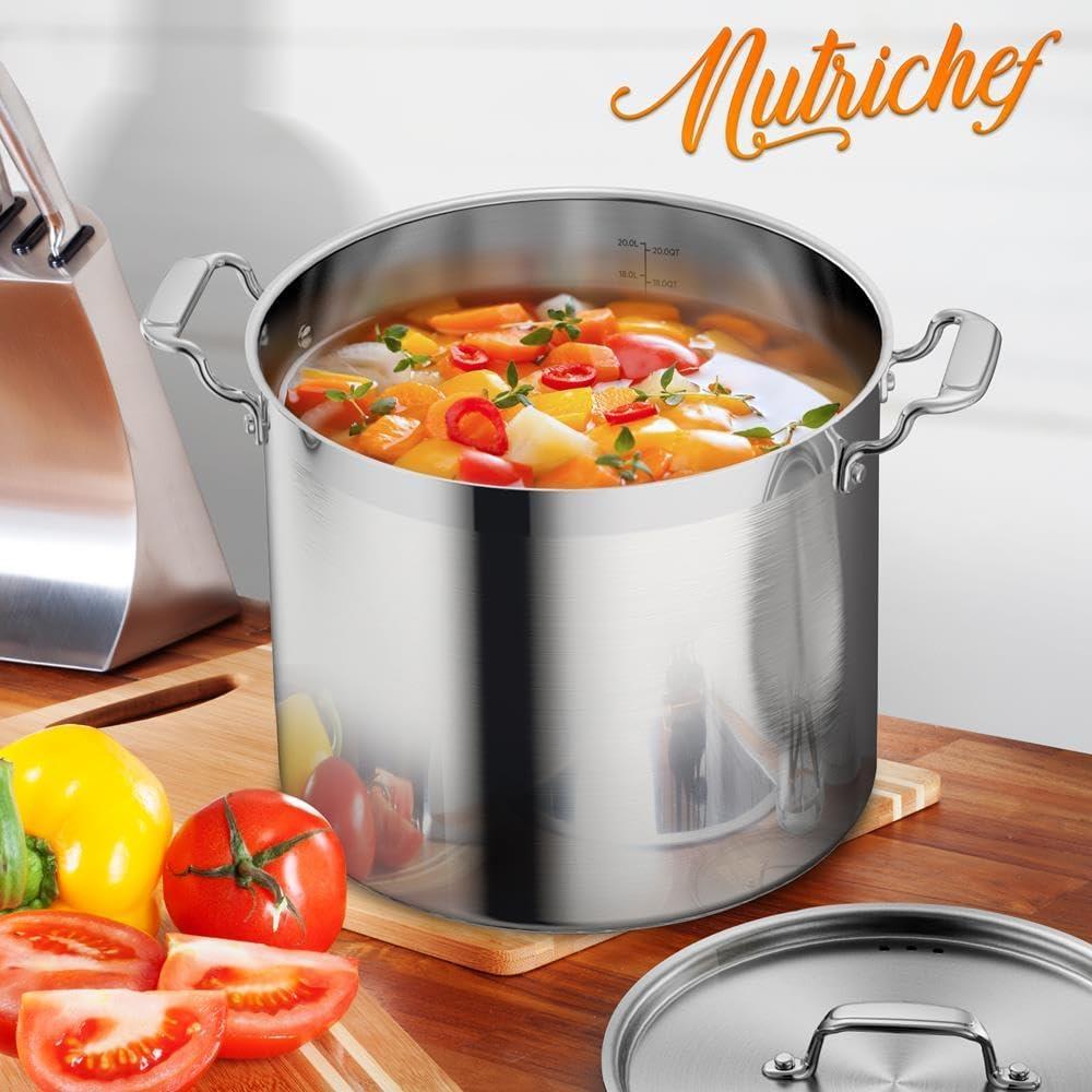 NutriChef Stainless Steel Cookware Stockpot - 20 Quart, Heavy Duty Induction Pot, Soup Pot With Stainless Steel