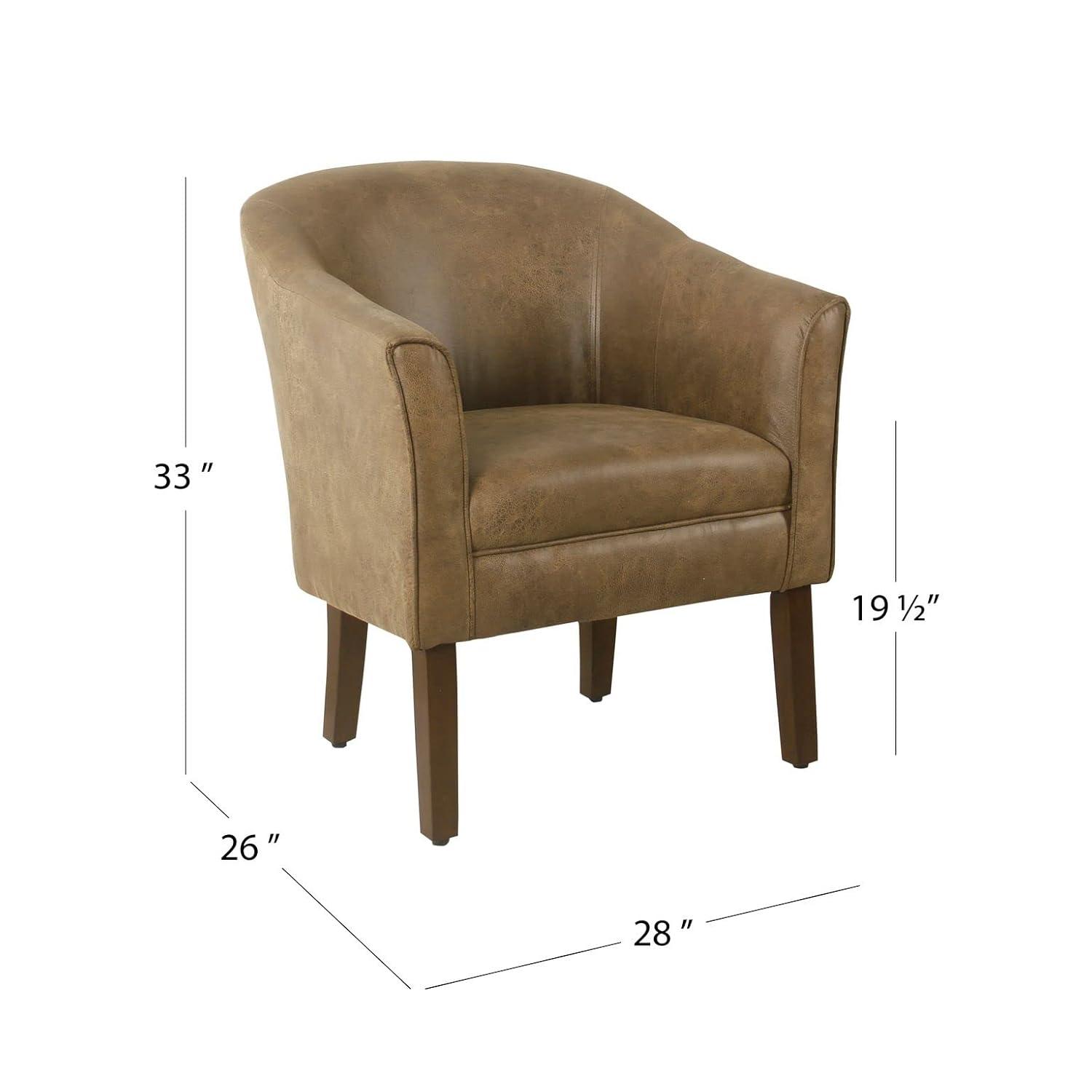 Modern Barrel Accent Chair Brown Faux Leather - HomePop: Upholstered Transitional Seating for Bedroom & Living Room