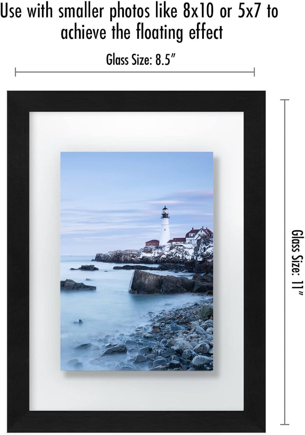 Americanflat Black Floating Picture Frame | Displays Any Size Photo up to 8.5 x 11 Inches. Lead Free Glass. Hanging Hardware Included!