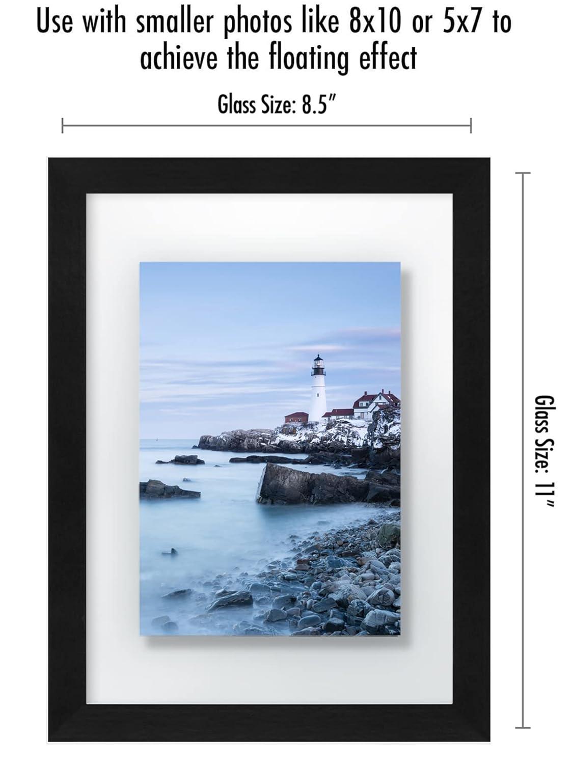 Americanflat Black Floating Picture Frame | Displays Any Size Photo up to 8.5 x 11 Inches. Lead Free Glass. Hanging Hardware Included!