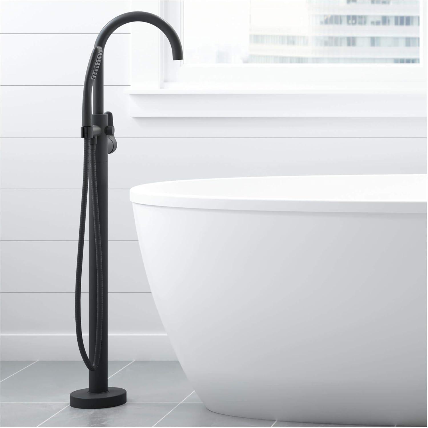 Brushed Bronze Freestanding Tub Filler with Hand Shower