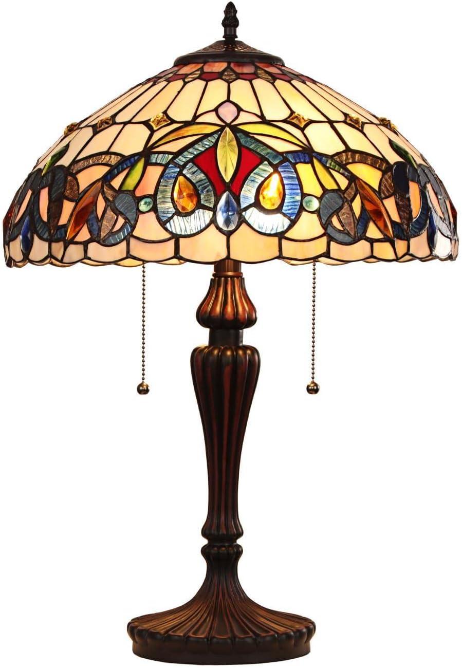 CHLOE Lighting SERENITY Victorian Tiffany-style Dark Bronze 2 Light Table Lamp 16" Wide