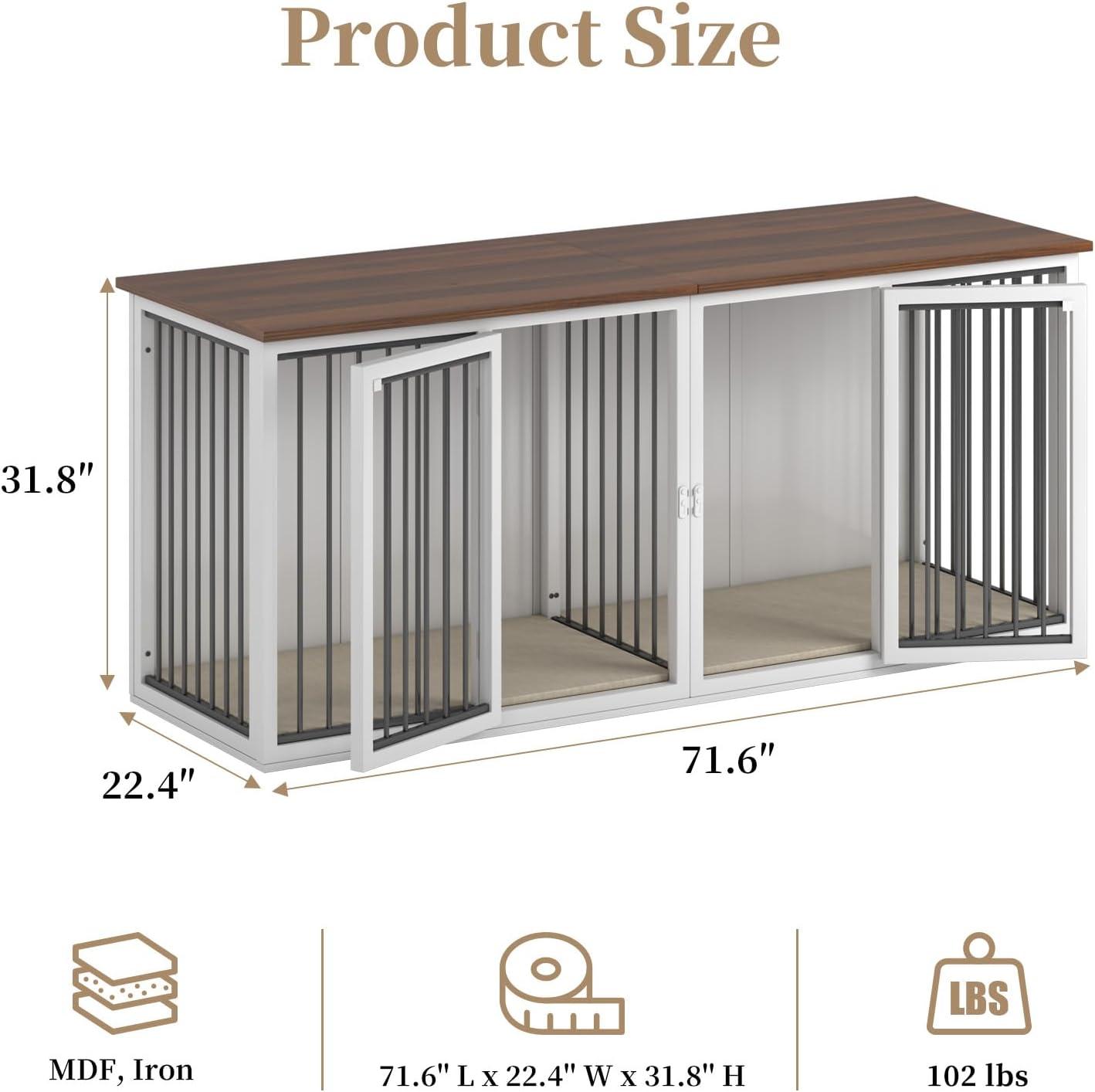 Tucker Murphy Pet™ Large Dog Crate Furniture for 2 Dogs, 71.6'' Steel Frame Dog Crate with Double Doors, Heavy Sturdy Dog Kennel