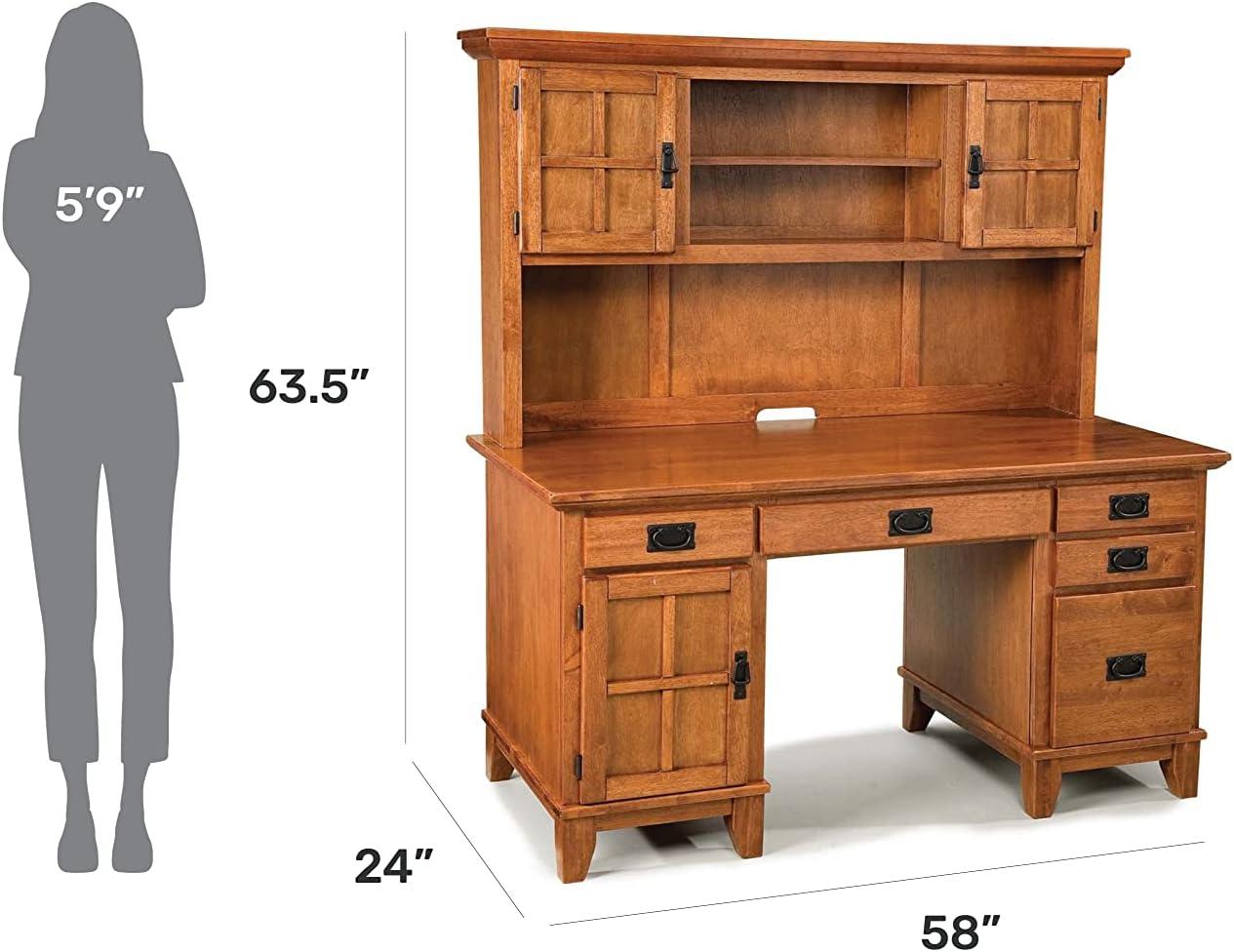 Arts and Crafts Pedestal Desk and Hutch Cottage Oak Finish by Homestyles