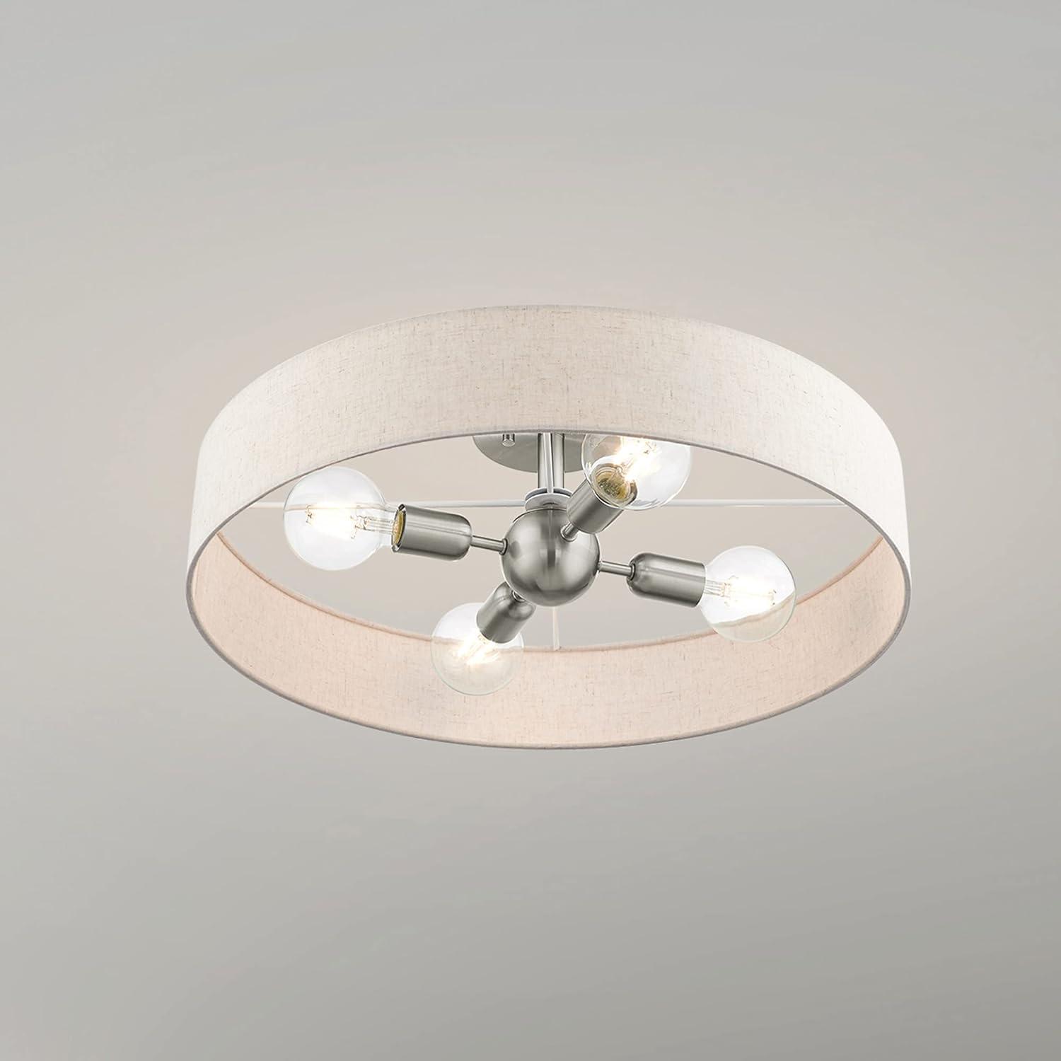 Elegant Bronze Drum Semi-Flush Mount with Oatmeal Fabric Shade