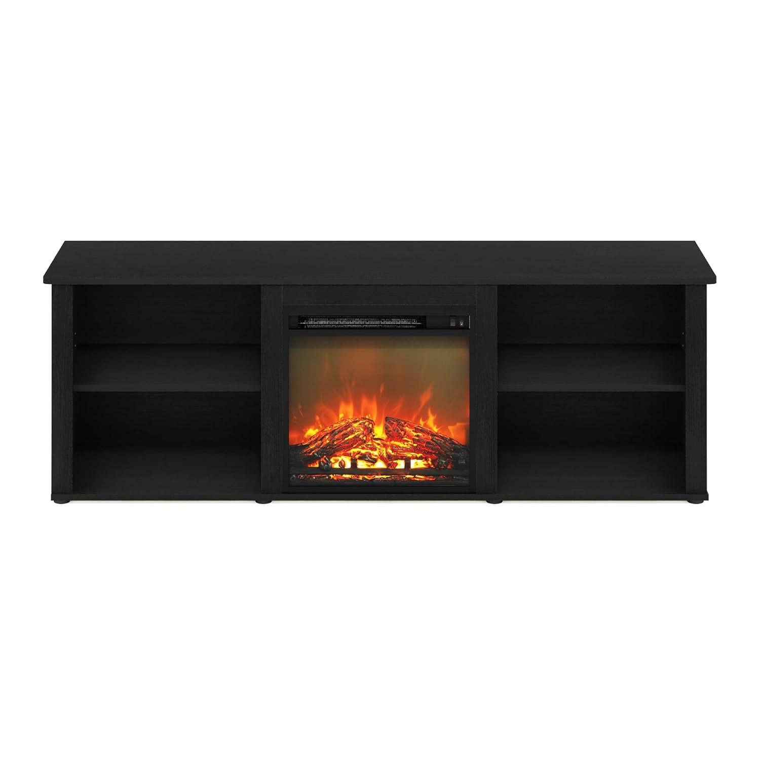 Furinno Classic Fireplace TV Stand Entertainment Console Media Center W/18" Electric Fireplace for TVs up to 70",Americano