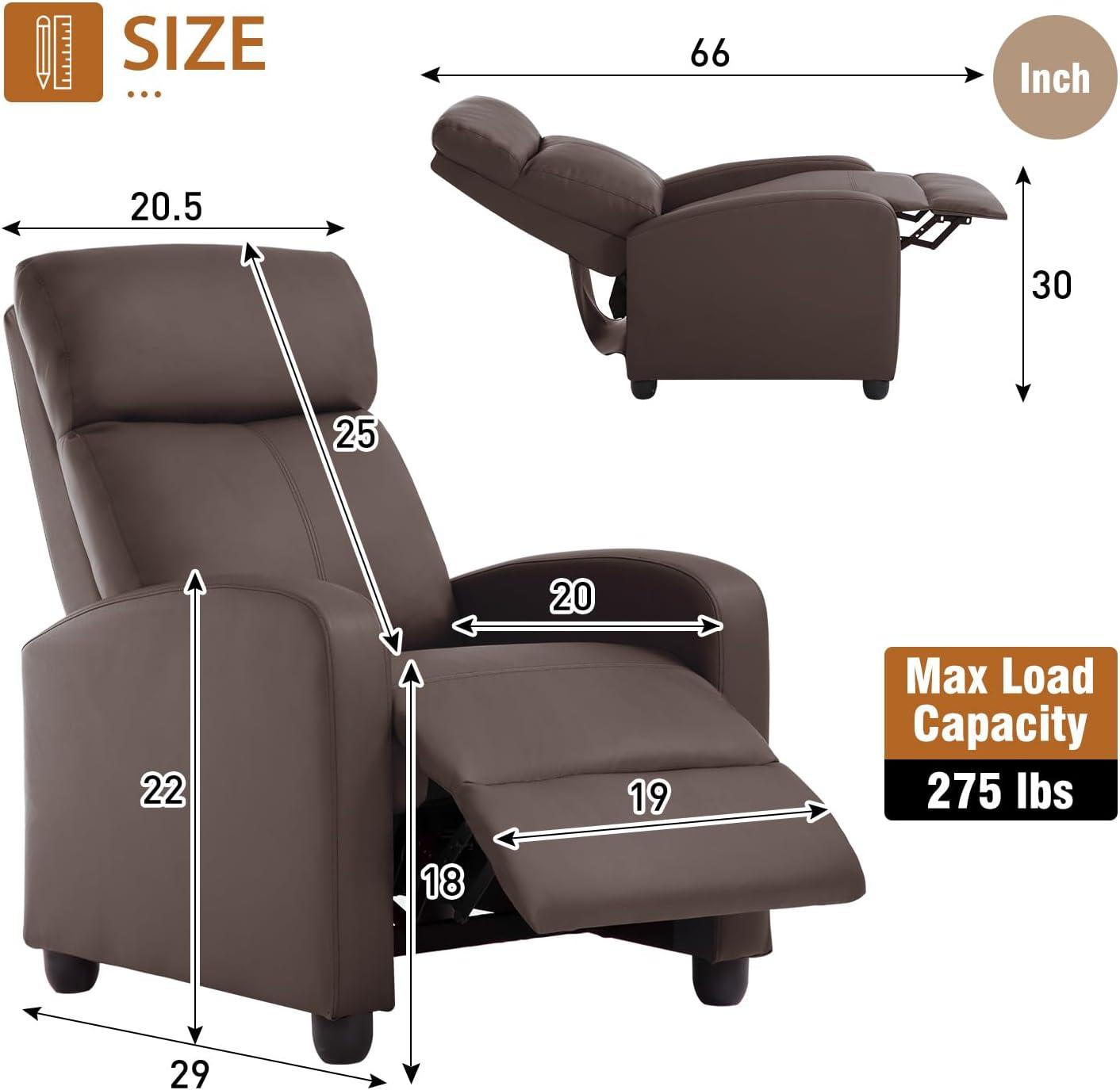 FDW Wingback Recliner Chair Leather Single Modern Sofa Home Theater Seating for Living Room