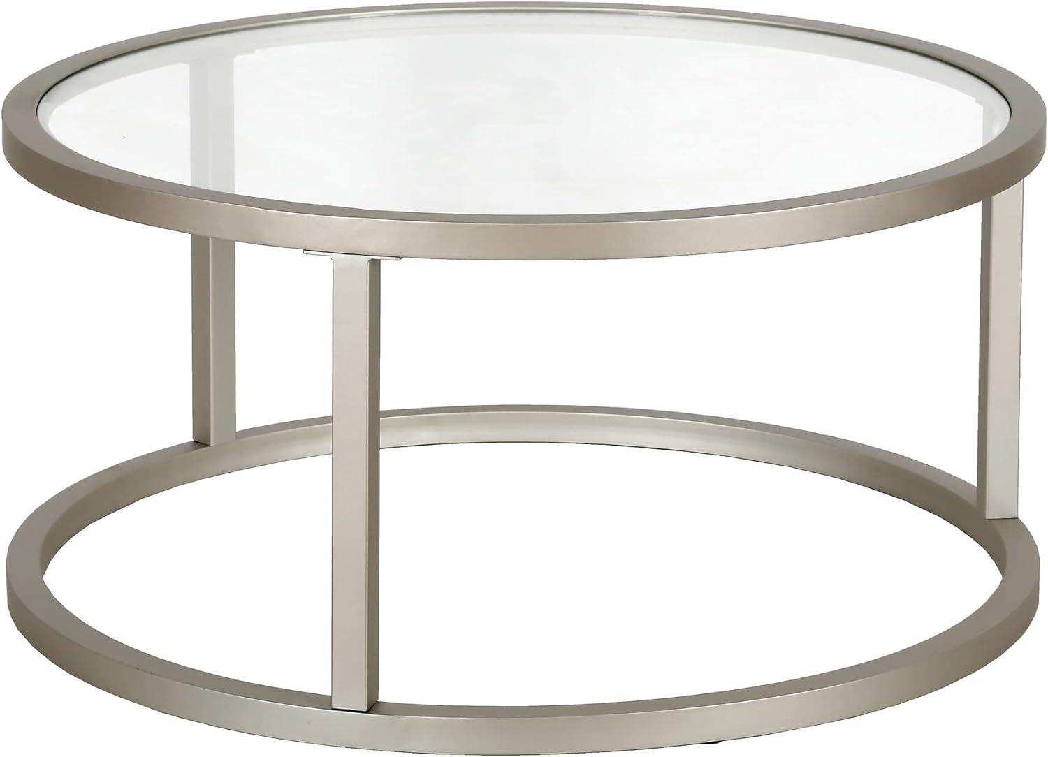 Evelyn&Zoe Parker 35" Wide Round Coffee Table, Satin Nickel