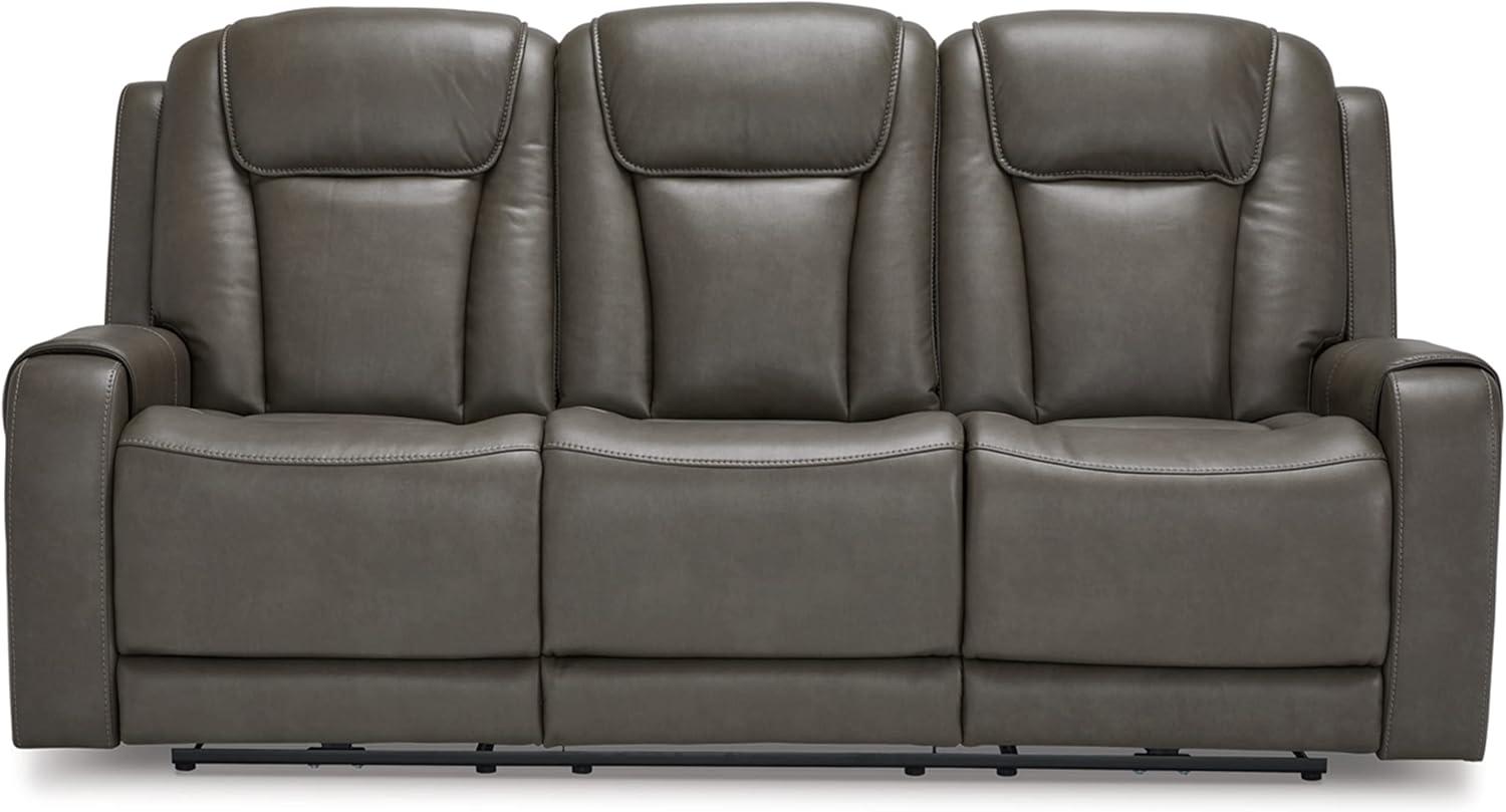 Contemporary Gray 85'' Faux Leather Power Reclining Sofa with Cup Holder