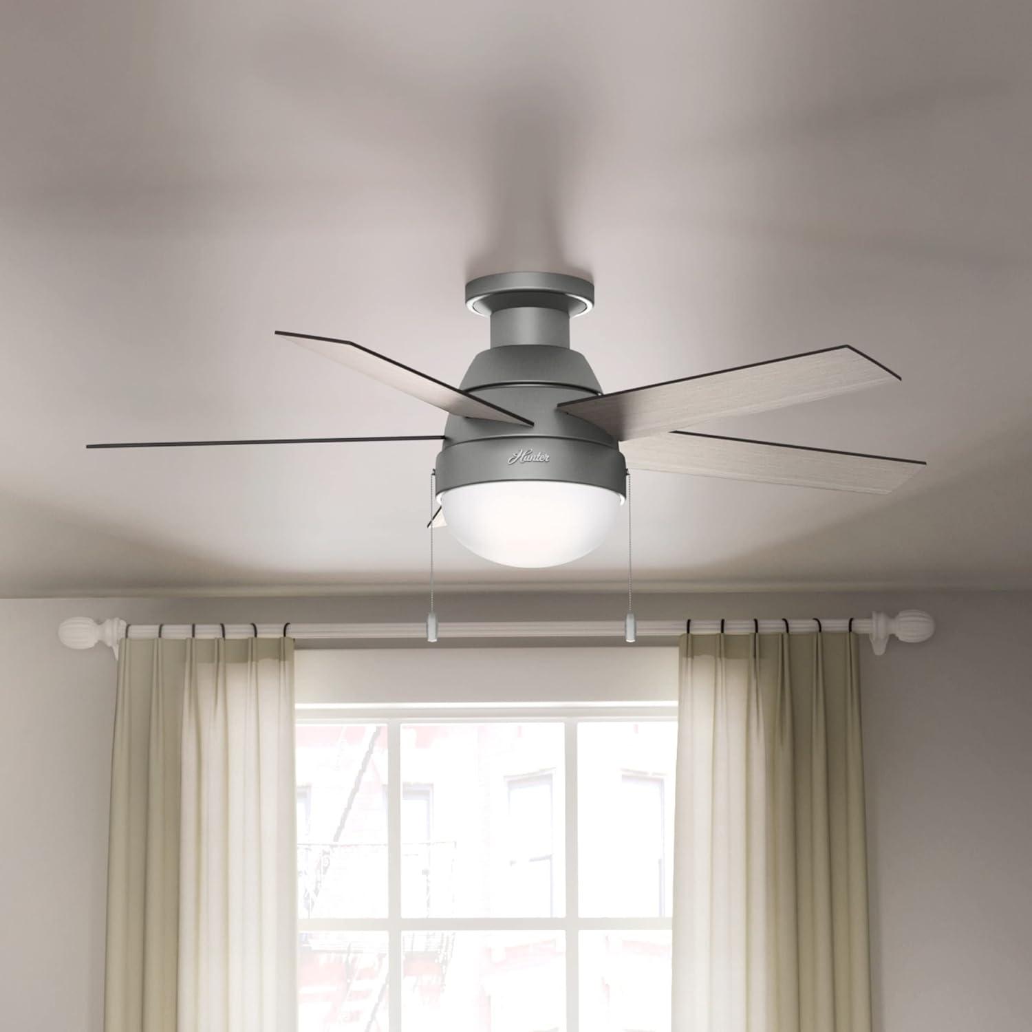 46" Anslee 5 - Blade LED Flush Mount Ceiling Fan with Pull Chain and Light Kit Included