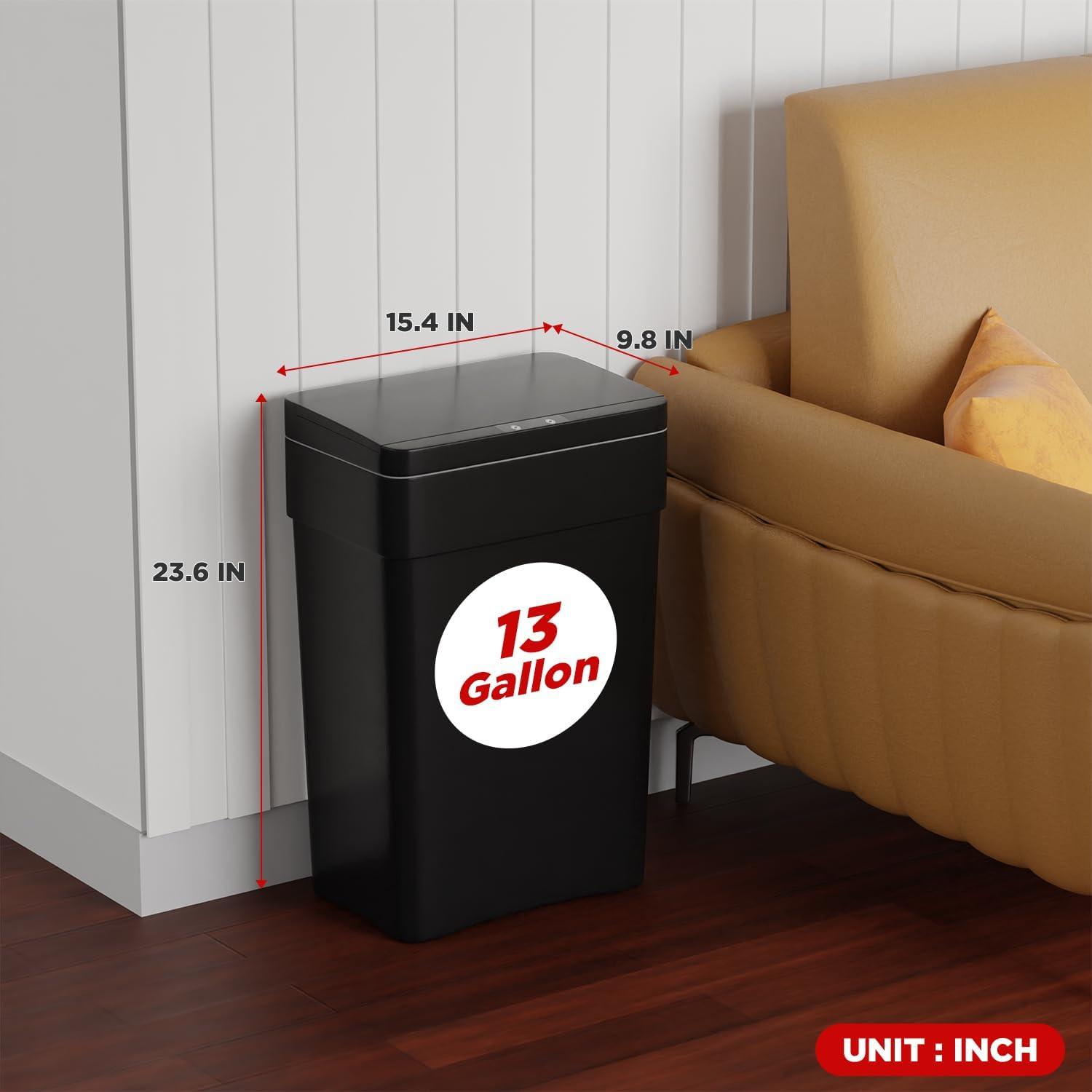 13 Gallon 50 L Trash Can With Lid Plastic Kitchen Trash Bin Automatic Touch Free Motion Sensor Trash Can (3)