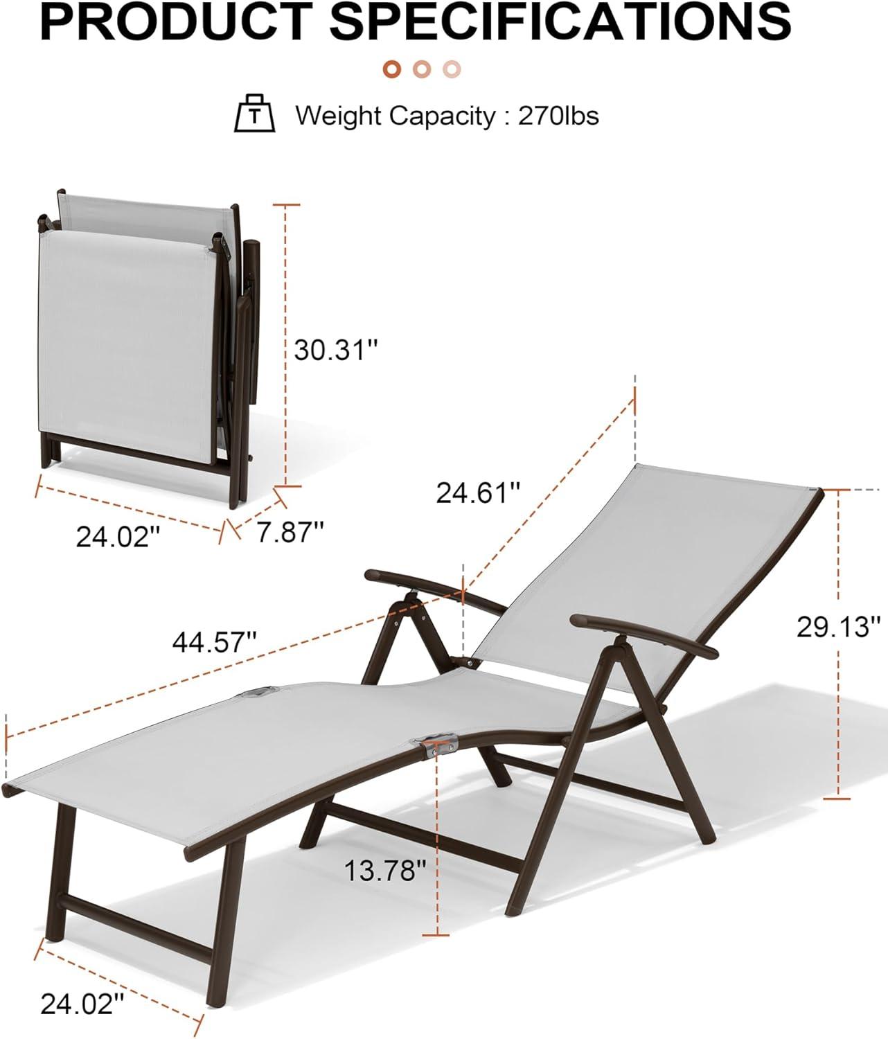 2pc Outdoor Aluminum Adjustable Chaise Lounges - Light Gray - Crestlive Products