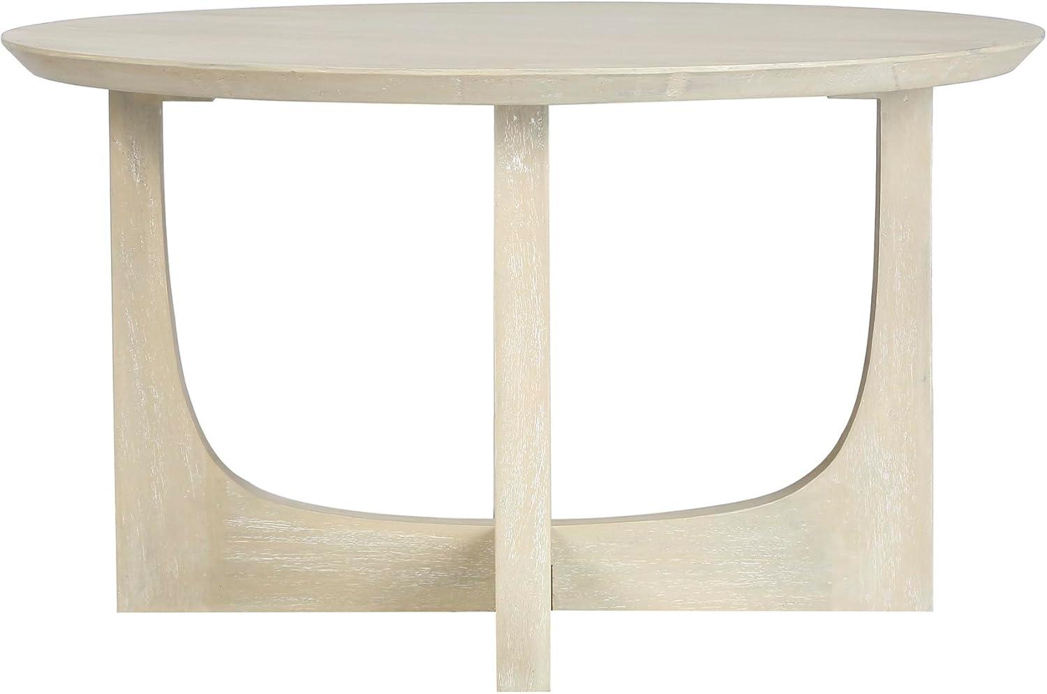 Ivory White Round Mango Wood Coffee Table with Reverse Arch Design
