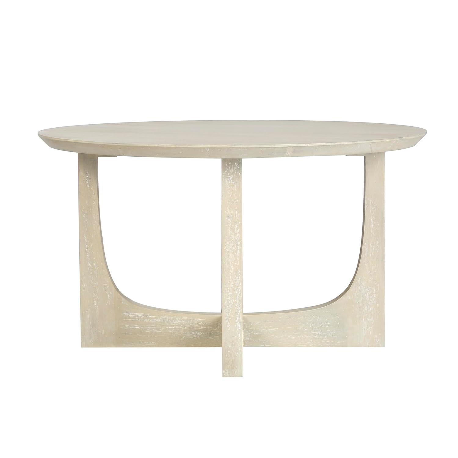 Ivory White Round Mango Wood Coffee Table with Reverse Arch Design