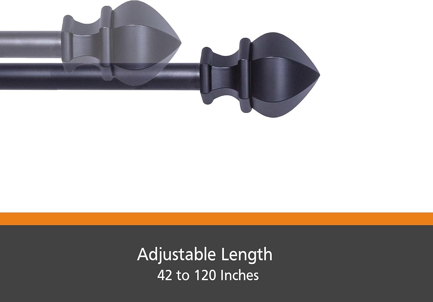 Matte Black Adjustable Steel Curtain Rod with Decorative Finials