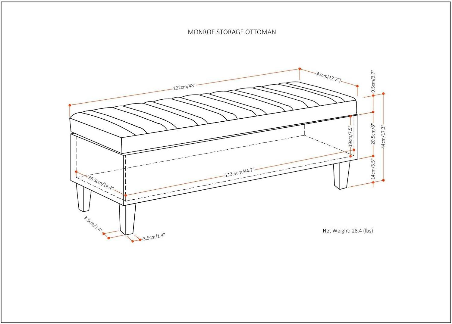 Gray Cloud Linen Rectangular Storage Ottoman with Lift-Up Lid