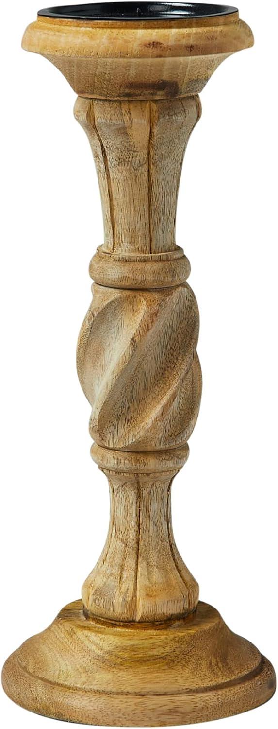 Creative Co-Op Handcarved Wood Pillar Candle Holder, Natural