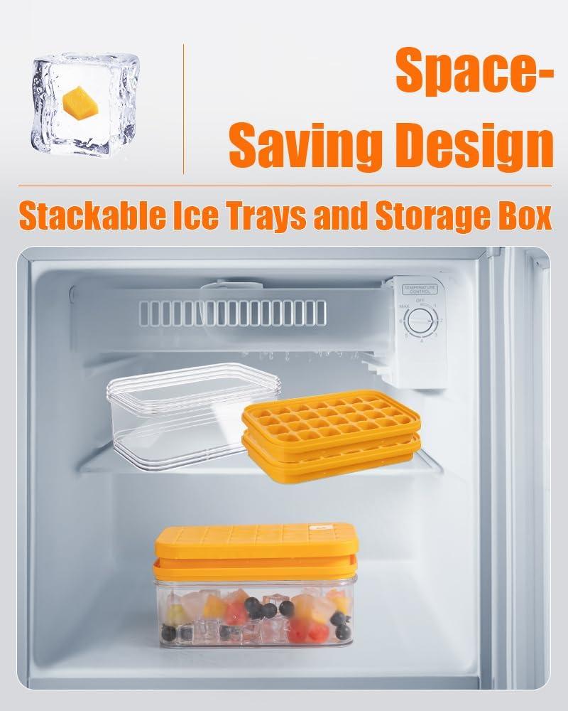 Latitude Run® Ice Cube Tray With Lid&Bin, Ice Cube Mold With 56 Cubes, Stackable Ice Trays For Freezer With Easy-Release Silicone Bottom, For Drinks, Wine, Coffee