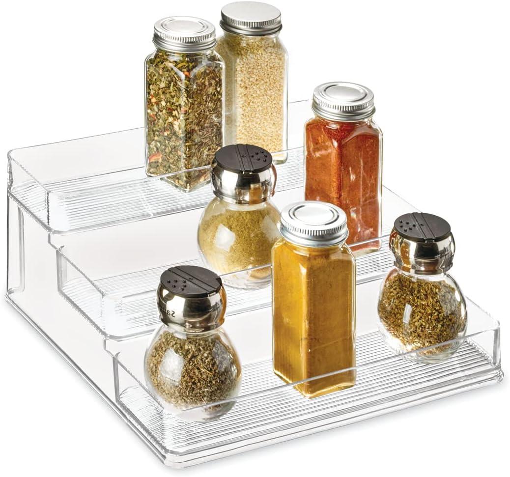 Clear 3-Tier Plastic Spice Organizer for Kitchen Cabinets